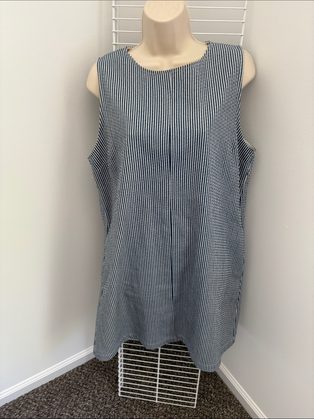 Sleeveless Navy & White Striped Midi Dress